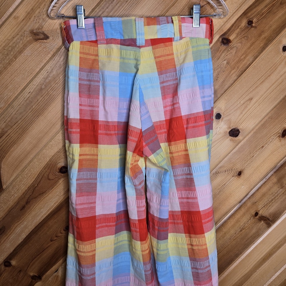 Rare Vintage 70s Plushbottoms High Waisted Rainbow Plaid Bell Bottoms - Picture 4 of 10